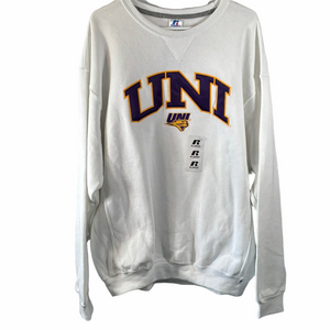 Russell Athletic White Sweater with Purple and Yellow Logo